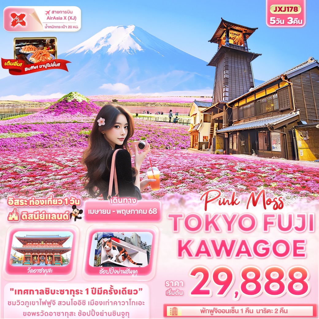 ทัวร์ญี่ปุ่น Pink Moss TOKYO FUJI KAWAGOE 5วัน 3คืน (XJ)